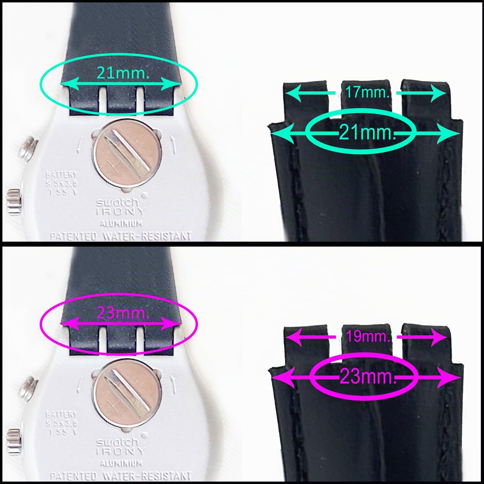 diloy Bracelet de montre en cuir compatible avec Swatch Irony et Scuba Cuir gravé crocodile alligator 21-23mm Ref 328