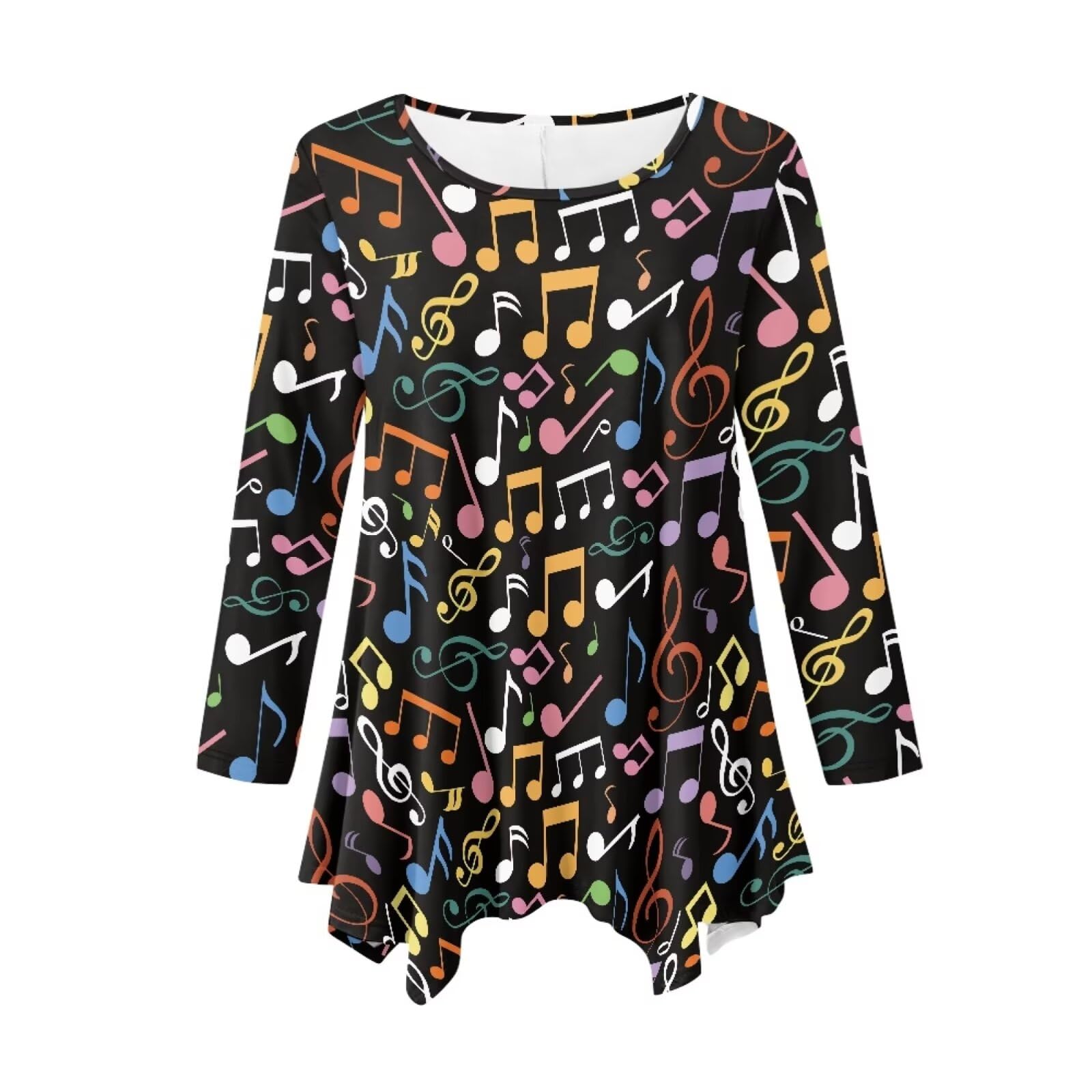 Chririnla Long Sleeve Tunic Tops for Women Crew Neck Long Sleeve Shirts Plus Size Flowy Pleated T-Shirt Irregular Hem Shirts