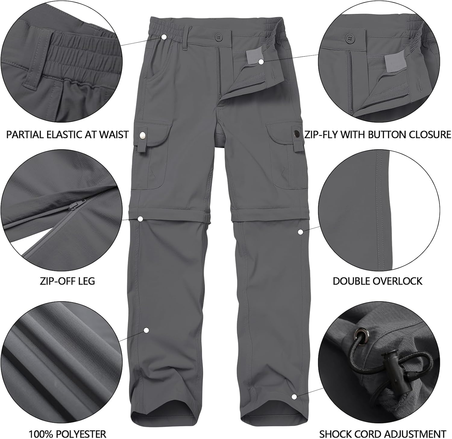 Kids' Cargo Pants, Boys Convertible Hiking Pants, Boy Zip Off Outdoor Casual Pants Quick Dry Climbing Trousers for Youth - Image 6