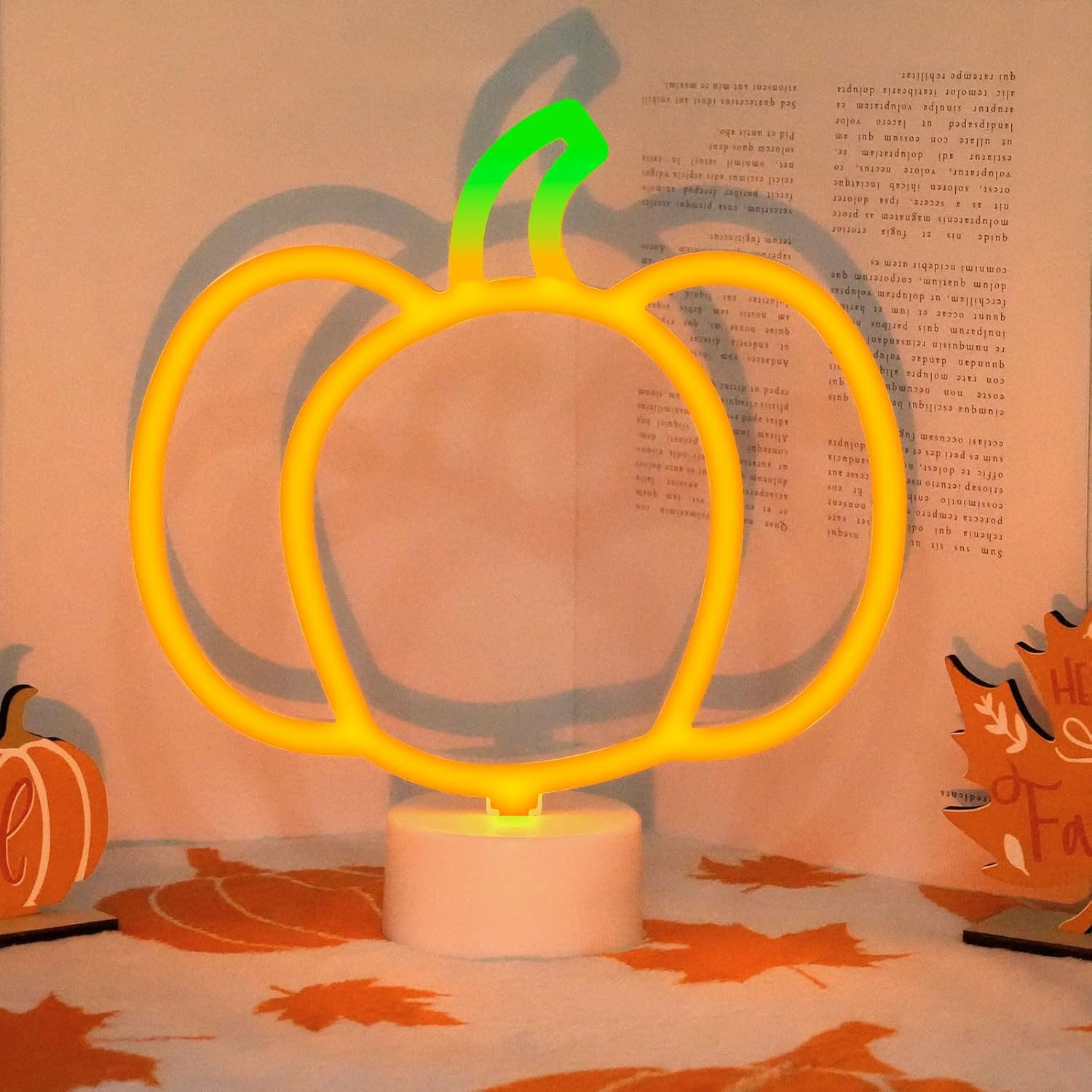 2 Pieces Pumpkin Neon Sign with Base Fall Lights Decor Cute Pumpkin Neon Lights for Fall Thanksgiving Table Centerpiece Decor Battery Operated Autumn Halloween LED Sign for Home Kitchen - Image 3