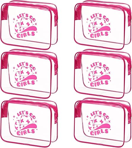 Aliceset 6 piezas de recuerdos de fiesta de vaquera para niñas, bolsa de maquillaje transparente con cremallera, bolsa de aseo para despedida de