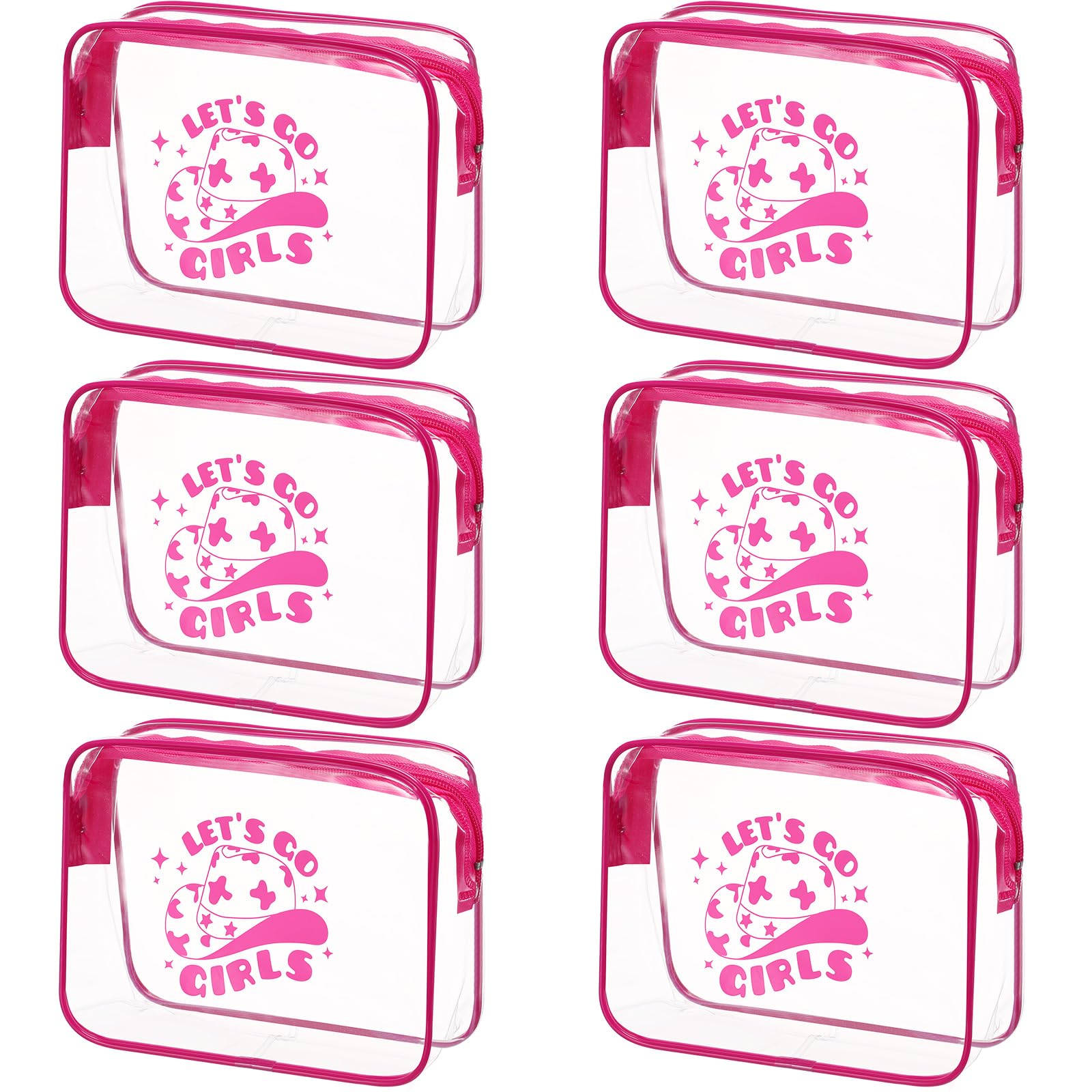Aliceset 6 Pcs Cowgirl Party Favors Lets Go Girls Party Favors Clear Makeup Bag with Zipper Toiletry Bag for Bridal Shower Party Supplies Clear Pouch