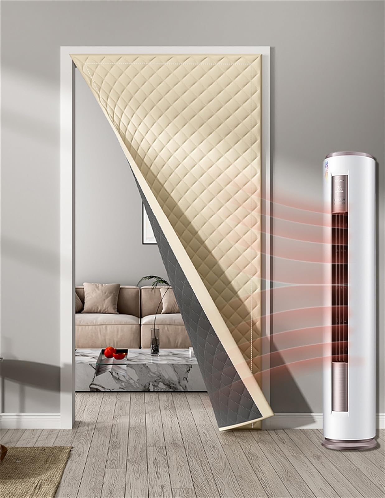 SK Studio Rideau de Porte Isolant Thermique, Rideau Occultant Anti Froid Rideaux Salon Anti Bruit pour Couloirs, Portes, Patio Gris, 80x200cm