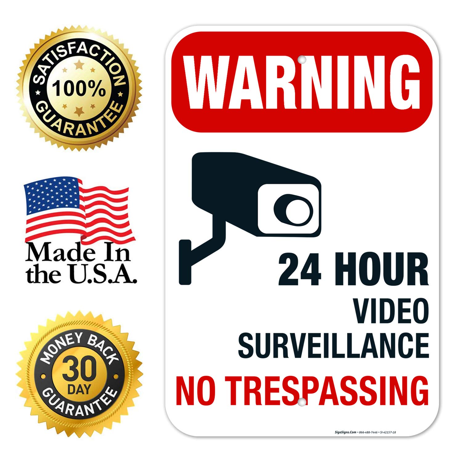 Video Surveillance Sign, 12x18 Inches, Rust Free .063 Aluminum, Fade Resistant, Made in USA