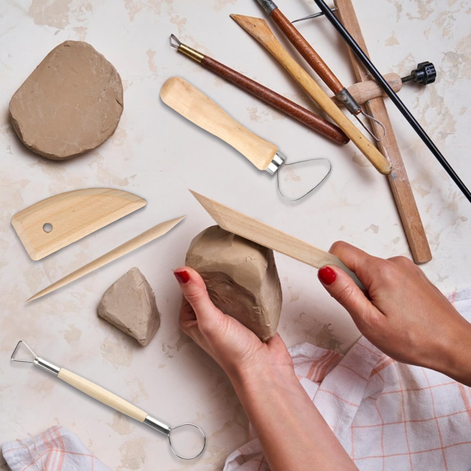 Kit 12 Strumenti Per Modellare Argilla E Ceramica | Doppia Punta In Legno E Metallo Per Adulti E Bambini - 4