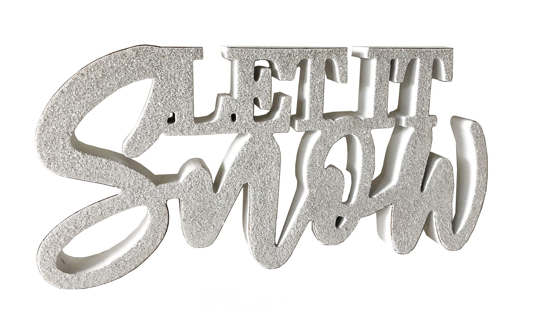 Windy Hill Collection 14" x 7" Let It Snow White Glitter Cutout Wood Block Freestanding Tabletop Holiday Home Décor 850017