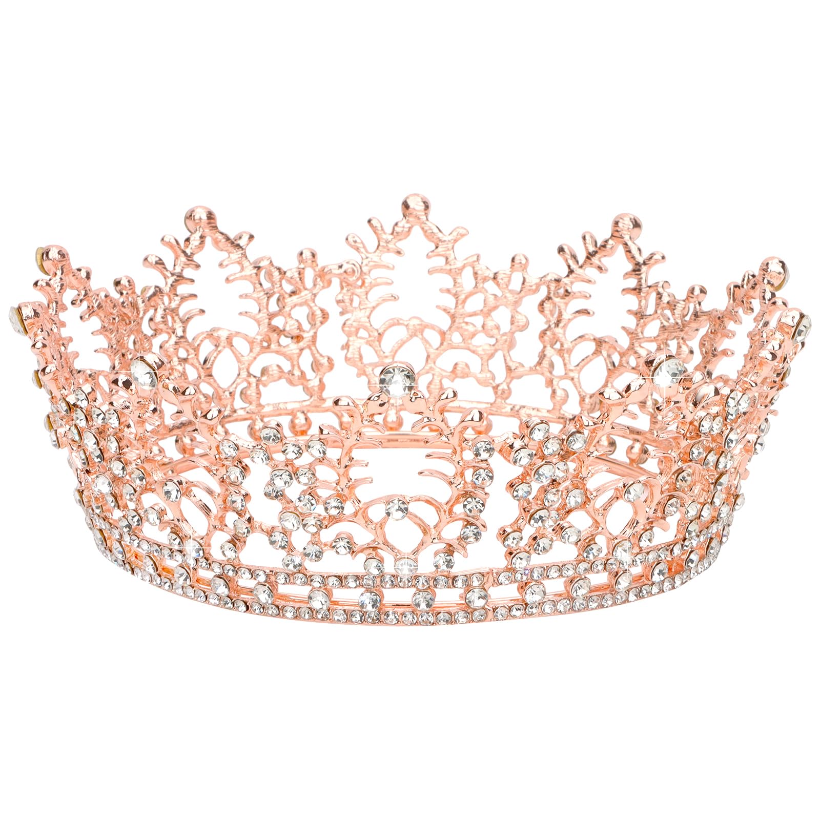 Araluky Rose Gold Crown Tiara for Girls Women Quinceanera Crown for Girls Homecoming Dancing Queen Crowns for Women Round Crystal Crown Tiaras for Women Bridal Wedding Accessories Rhinestones Crown