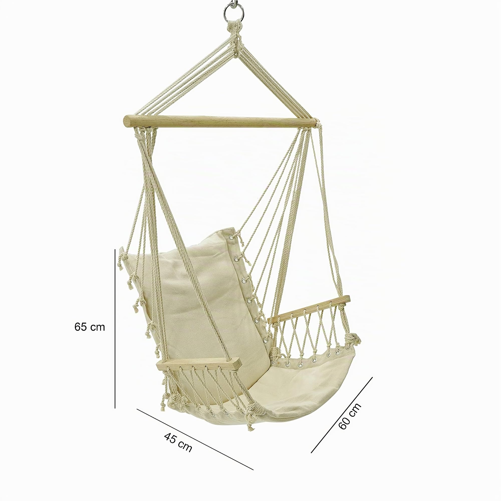 Amaca in Cotone Poltrona Sospesa con Supporto di Legno Bianco Comfort e Durabilità Superiore Perfetta per Interno/Esterno Casa Camera da Letto Giardino Portata Max 120 kg