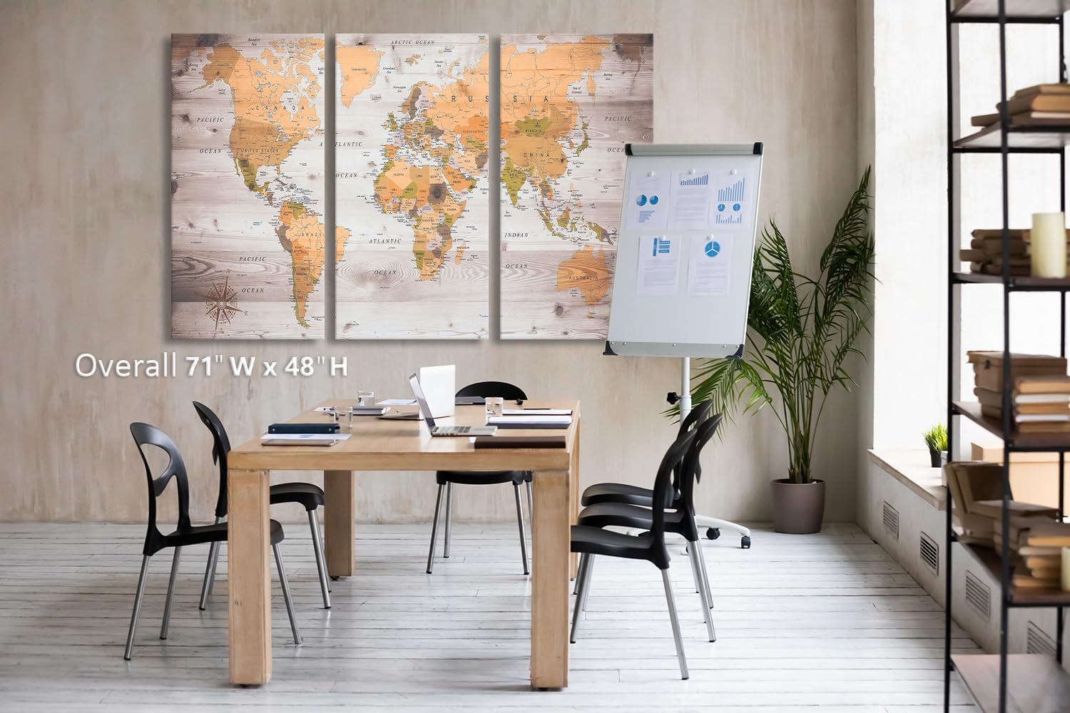ZEYDRT Canvas art abstract world map poster can be directly hung 24"x48"in x3 map of the world modern decorative printed materials, office decoration, bedroom decoration