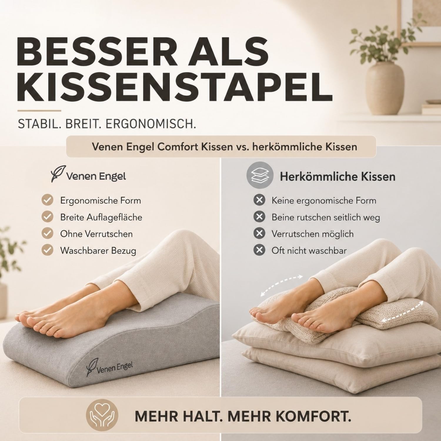Venen Engel Venen Comfort Kissen zum Beine hochlagern | Stützkissen für Beine & Knie | Made in Germany | Beinkissen | Keilkissen | Beinhochlagerungskissen