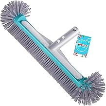 Swimming Pool Brush Head with Round Ends,17.5" Heavy Duty Aluminum Back Head for Cleans Walls, Tiles & Floors, 7 Rows Premium Nylon Bristles with EZ Clips (Blue Grey)
