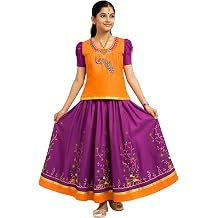 kaatru Thana Girls Pavadai Set D101 - Lehenga Choli - Orange & Violet