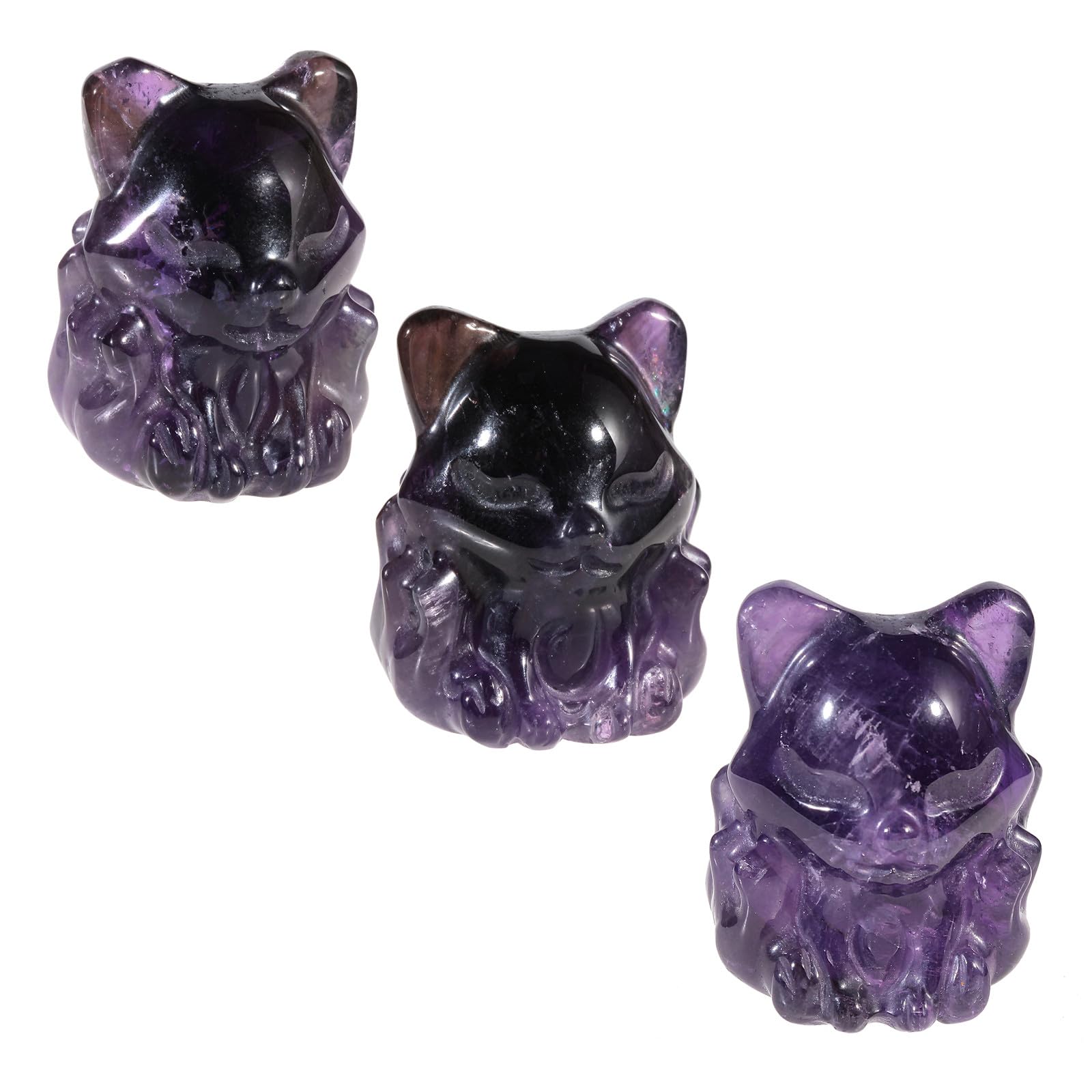 Nupuyai 2pcs Fox Mini Amethyst Crystal Stone Statue Carved Animal Figure - Image 3