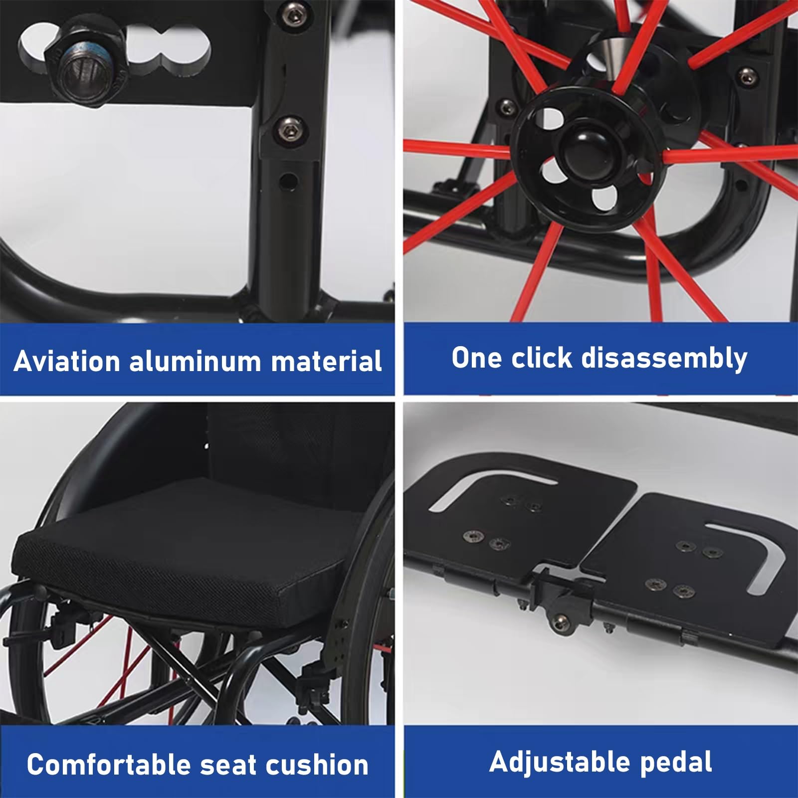 Sedia a rotelle pieghevole,Alluminio,Sedia a rotelle per lo sport, Leggera(Seat width 42cm/16.5in)