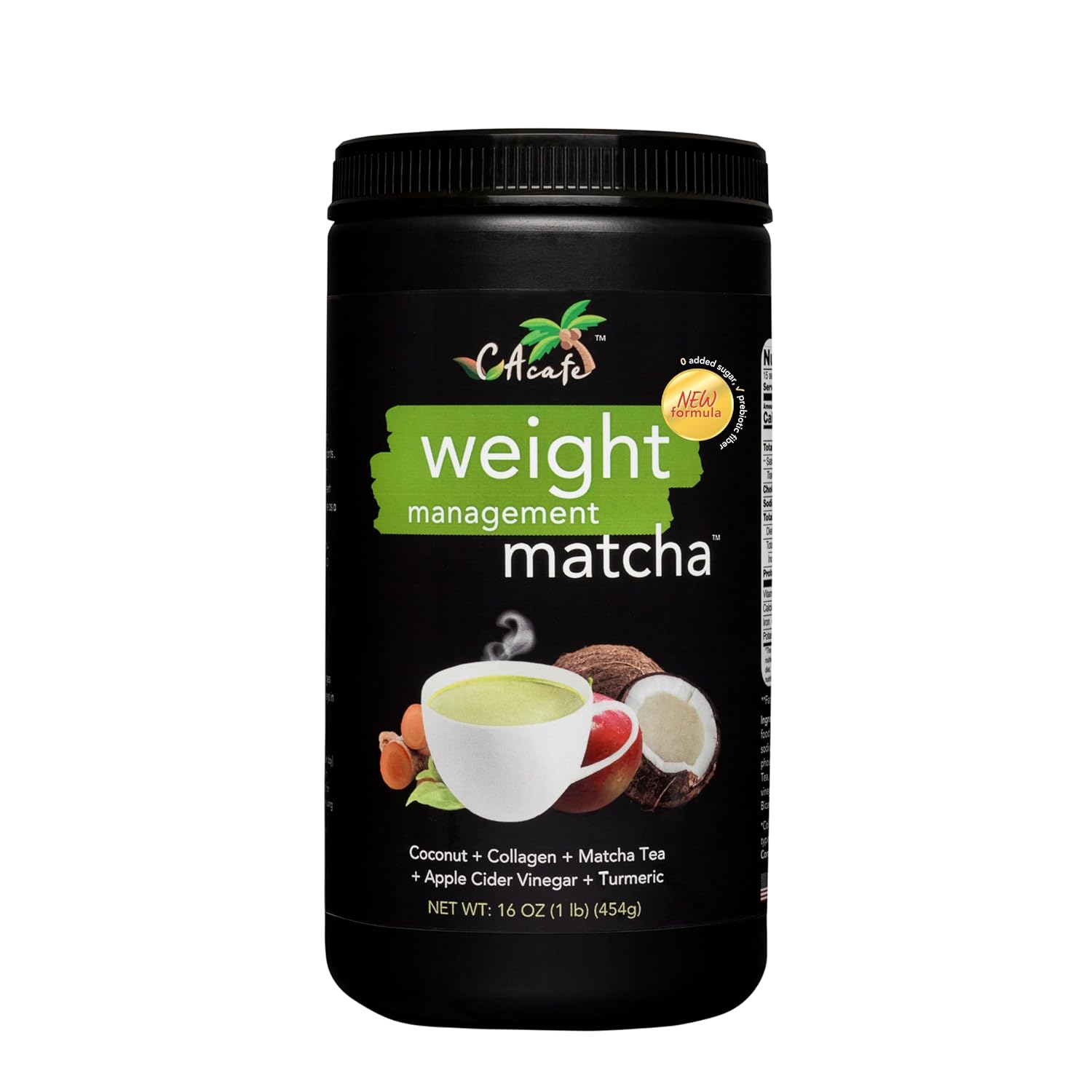 CAcafe Matcha Tea | Updated Formula with Collagen, Turmeric, Coconut Oil & Japanese Matcha | Crafted for Digestive Wellness, Energy & Daily Balance | Non-GMO, Gluten Free, No Added Sugar
