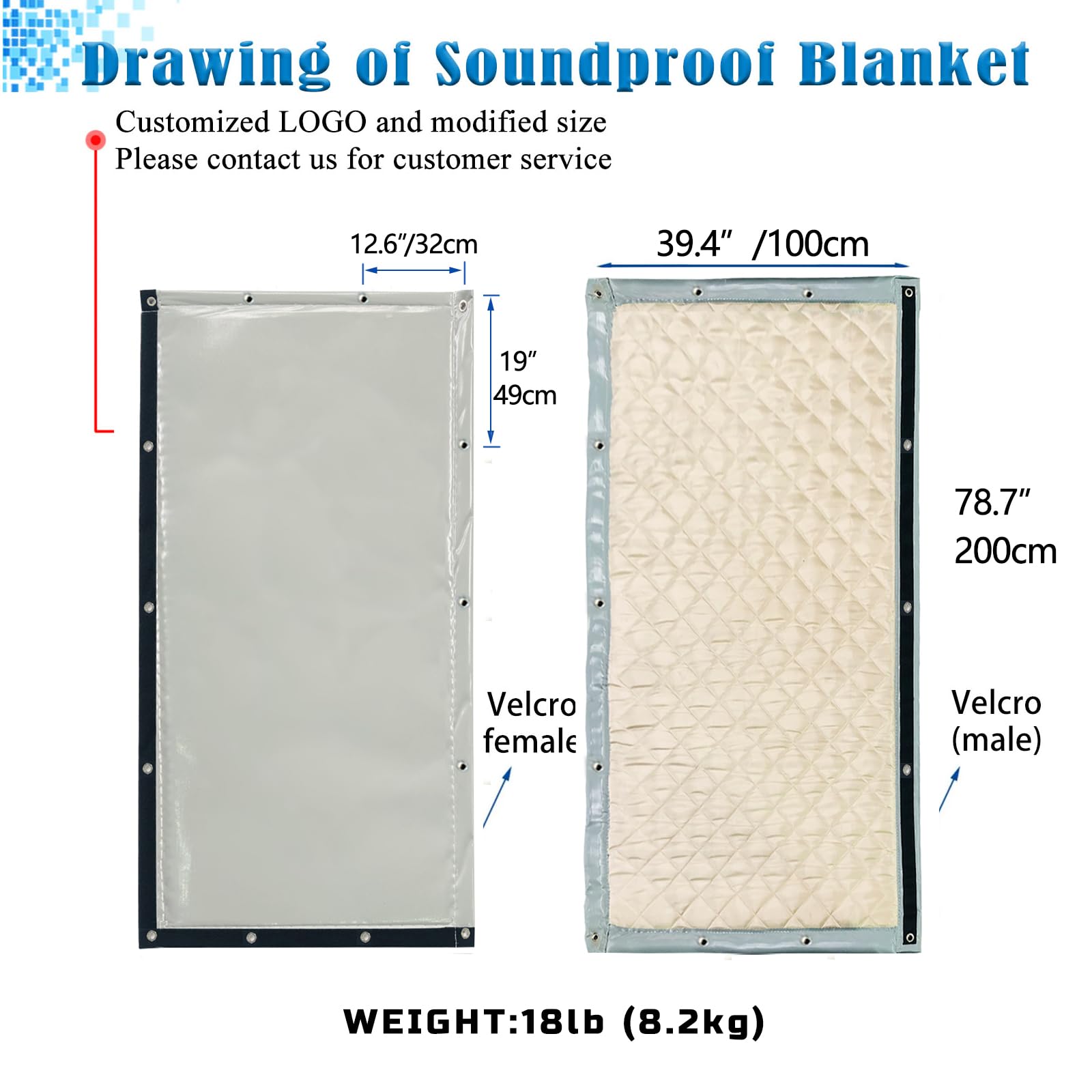 Barriery dźwiękowe, izolowany ekran, ochrona przed hałasem, do redukcji hałasu na budowach, ulicach, fabrykach, boiskach sportowych, izolacja akustyczna, 200 x 100 cm (niebieski)