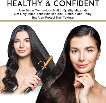 NICEMOVIC Ceramic Heating Hair Straightener Comb - Hot Pressing Brush for Natural Black Hair, Beard Wigs, and Curling (Gold)