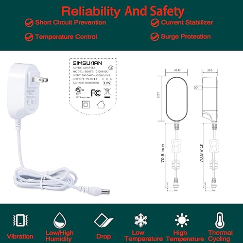 Miniatura 3 de Makeronics Adaptador convertidor de CA 100V-240V DC 5V 4A Fuente de alimentación Enchufe de EE. UU. Adaptador de corriente de 0.217 in x 0.083 in