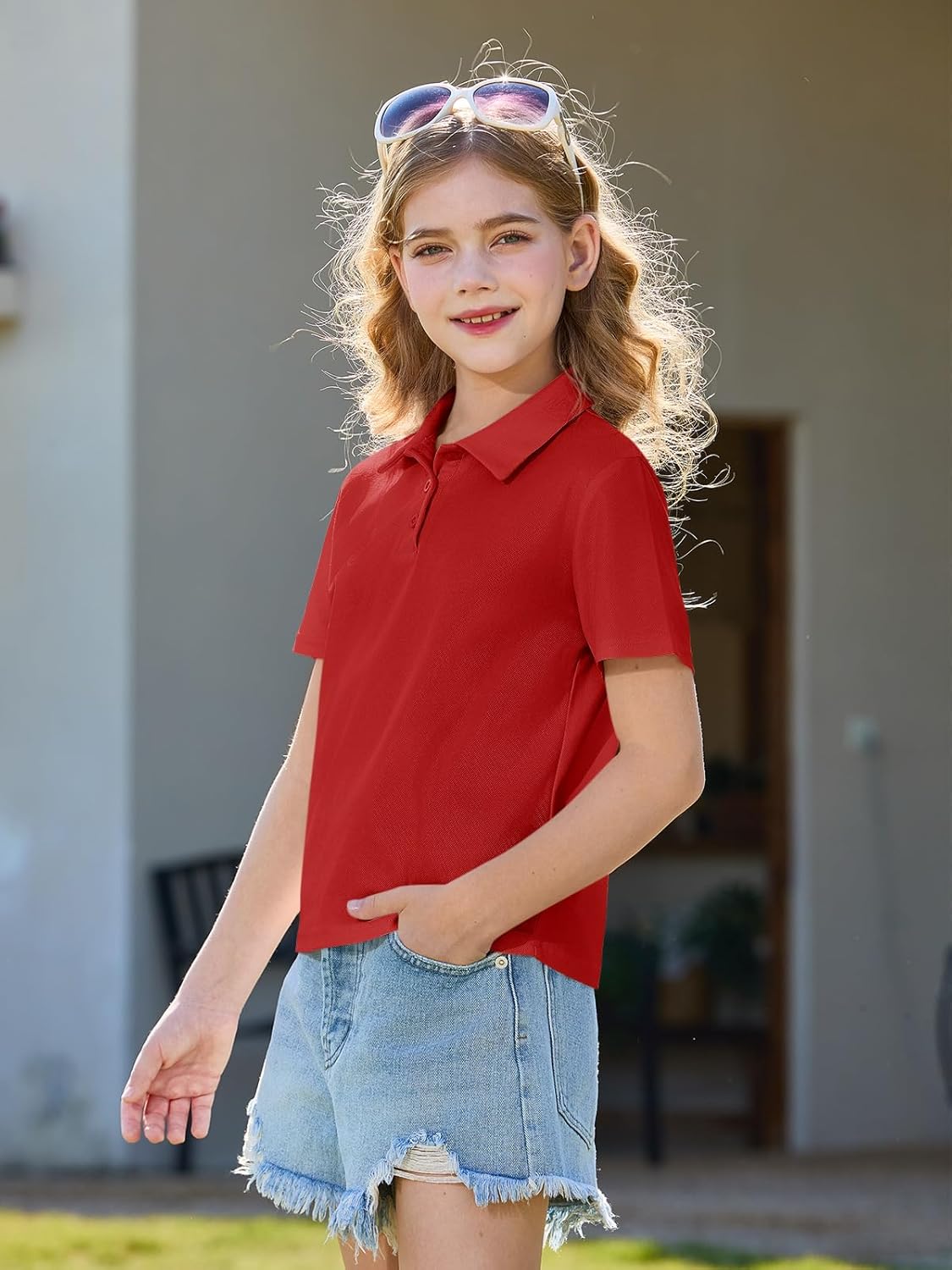 Haloumoning Girls Short Sleeve Polo Shirts Kids School Uniform Pique Polo Shirt 5-14 Years - Image 3