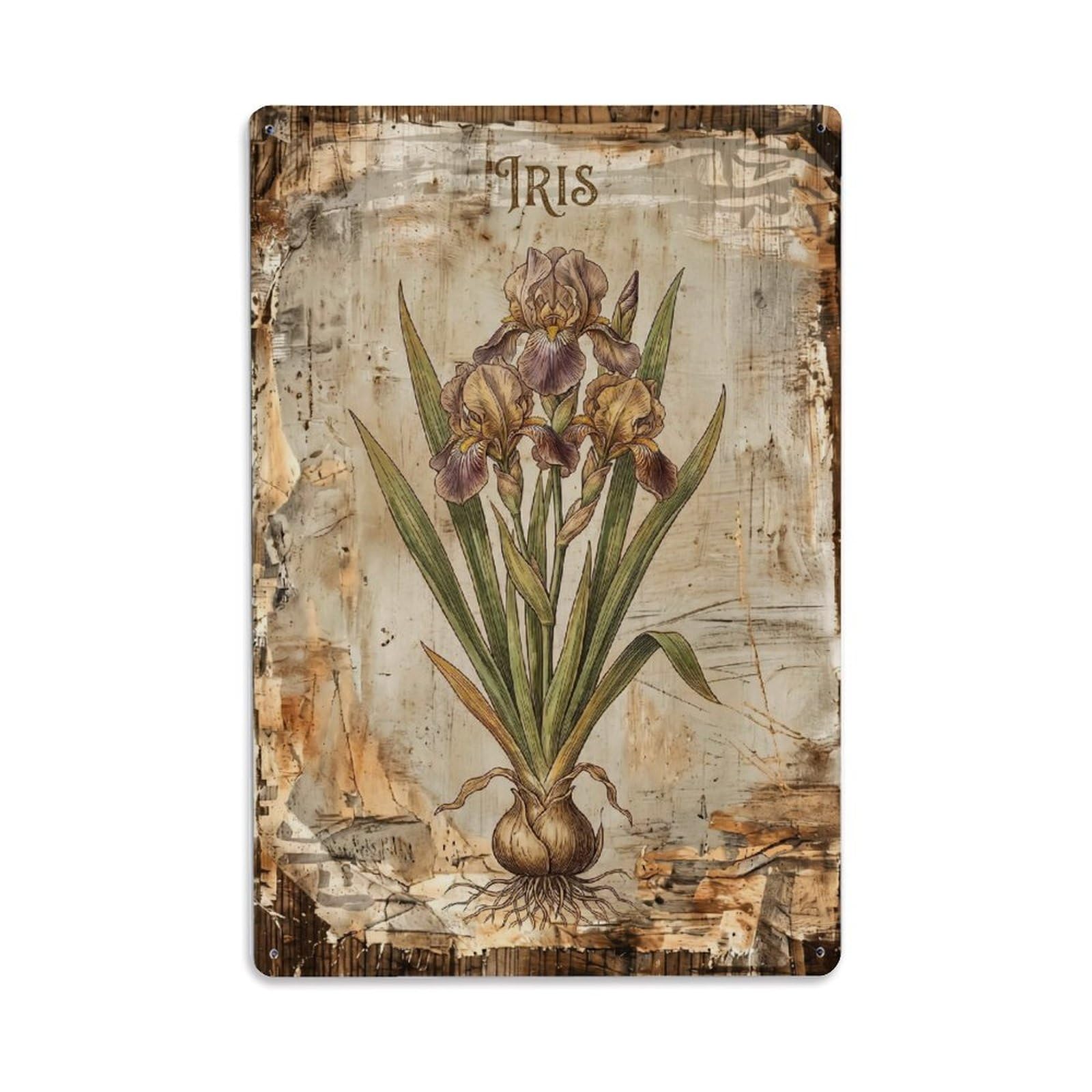 Iris Botanical Vintage Metal Tin Sign Plaque Wall Decor for Cafe, Club, Garden Metal Poster 8x12Inch