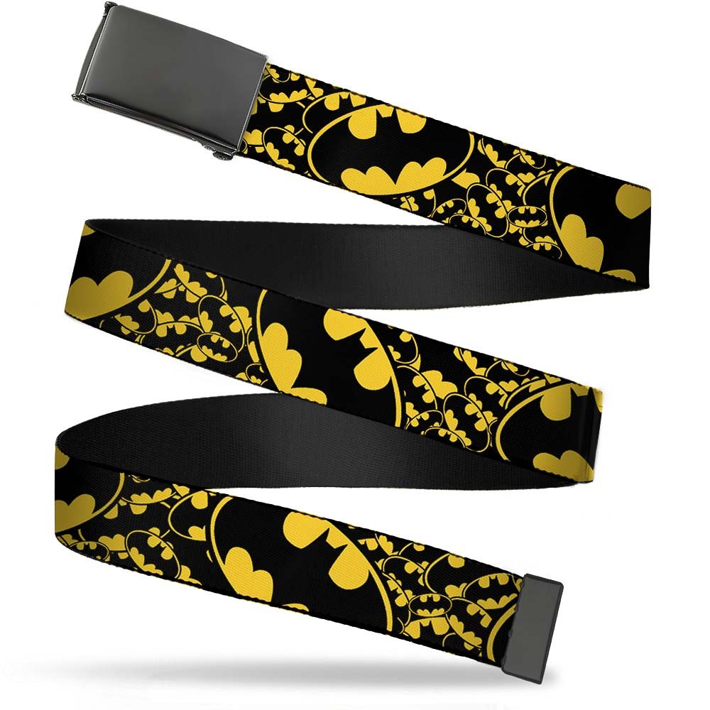 Buckle-Down Web Belt - Bat Signals Stacked w/C/U Yellow/Black - multi - 1.25" Wide - Fits up to 42" Pant Size