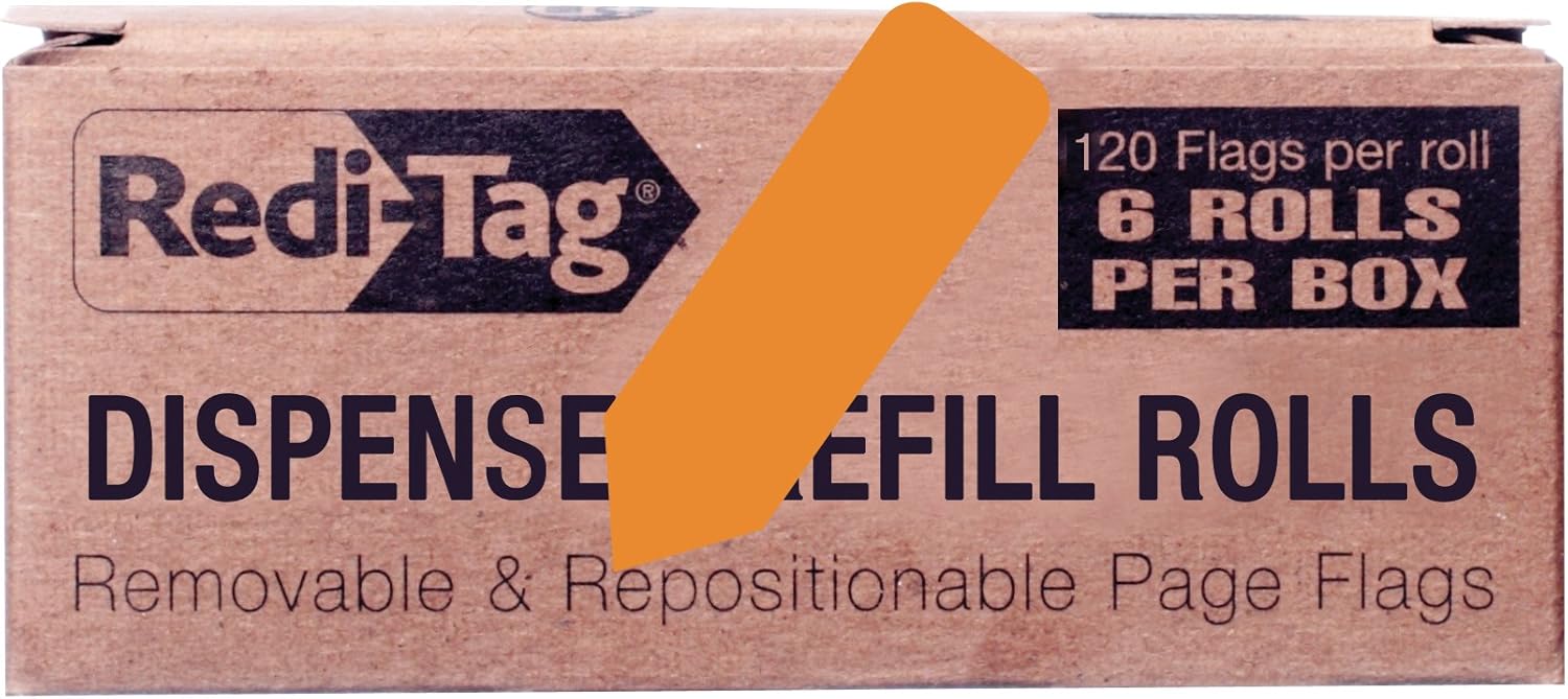 RediTag Solid Arrow Dispenser Flags, 6 Roll Refill, 120