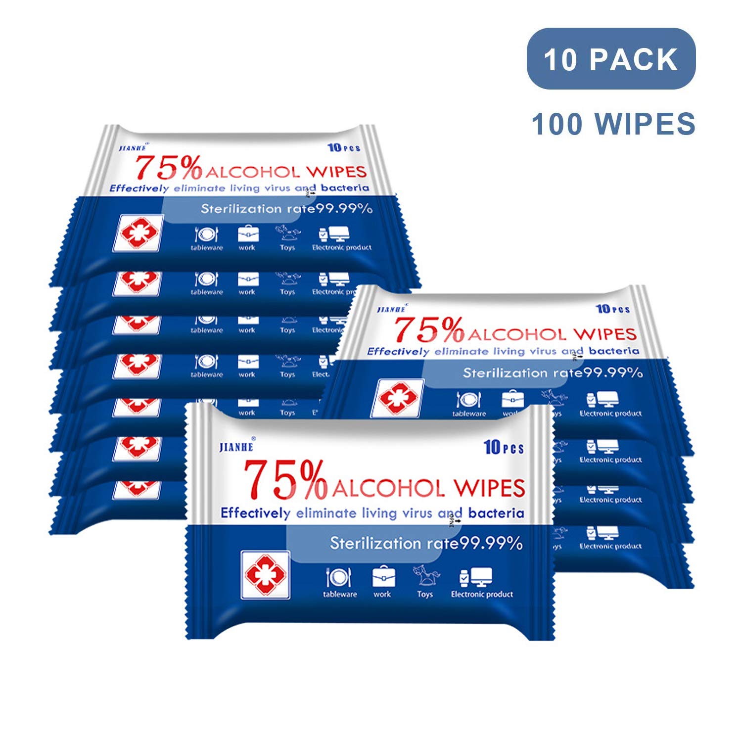 Alcohol Disinfectant Wipes,Wet Wipes,Large Hand Wipes,75% Soft Hand Wipes Travel Suitable for Family All Daily Protection(10Packs,100Wipes)