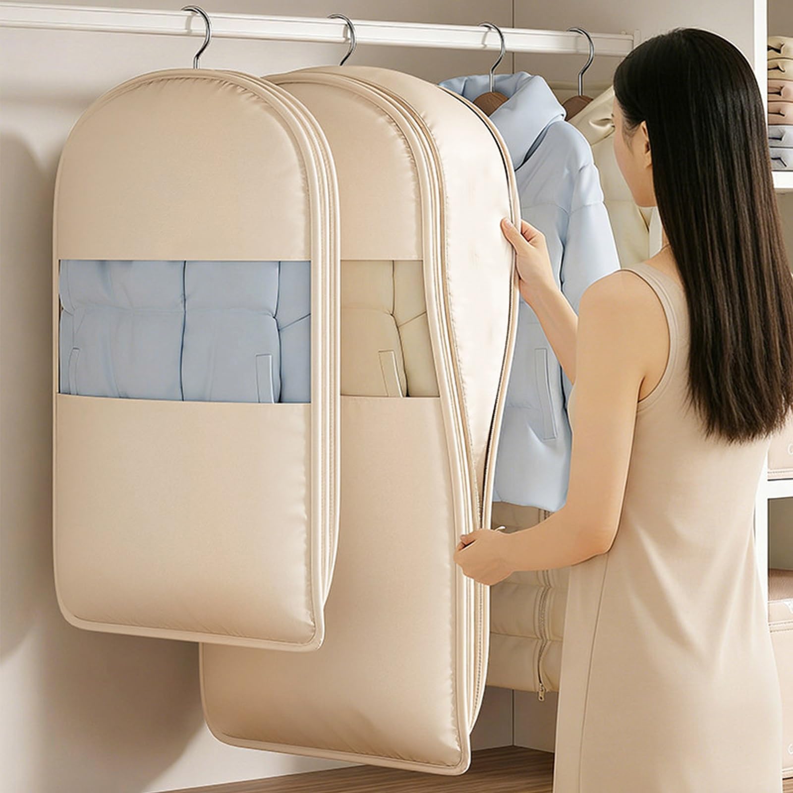 Copri Abiti Compressibile Traspirante Buste per Vestiti Oxford Finestra Trasparente per Piumini Giacche Camicie Maglioni