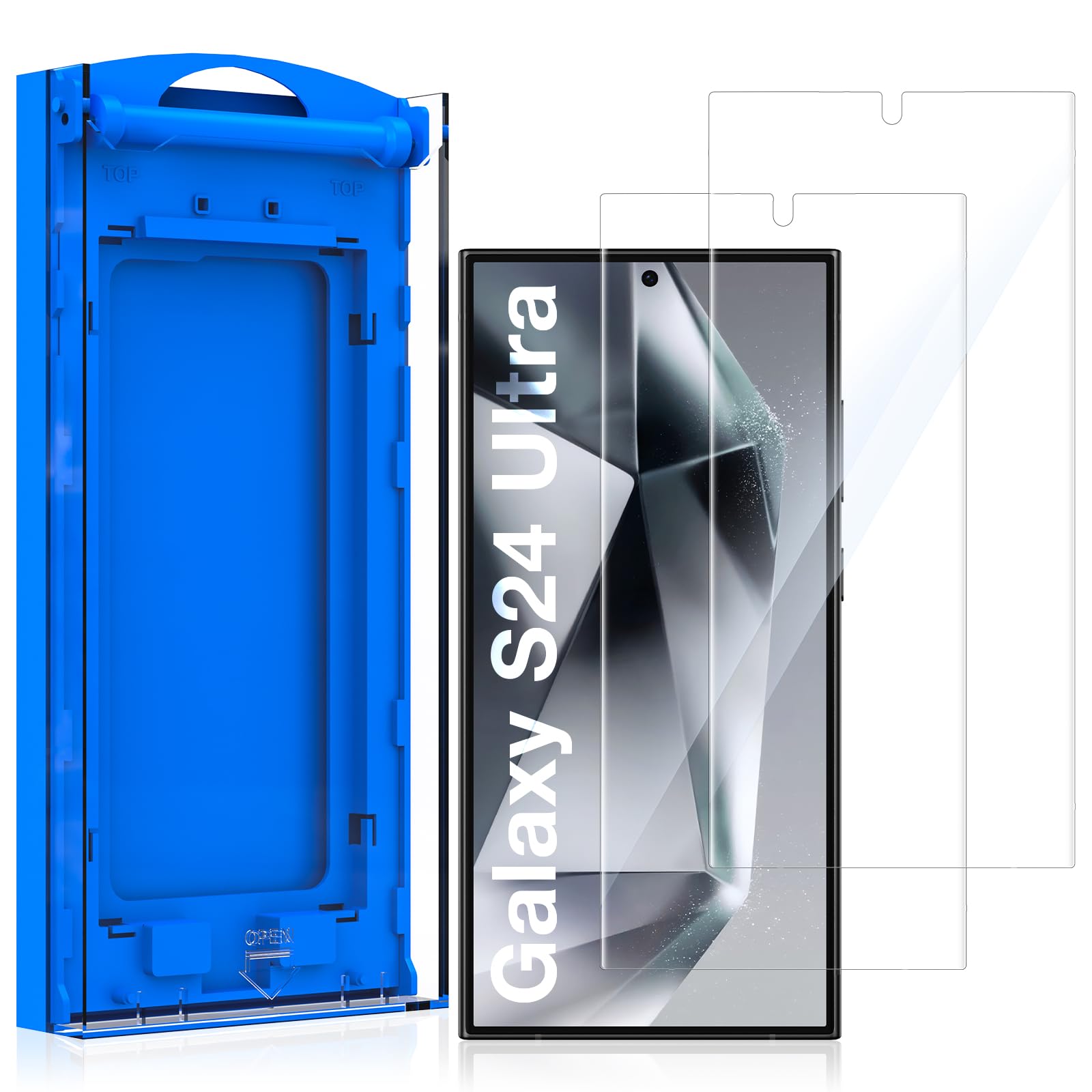 2 Pack HD Clear Screen Protector Install kit for Samsung Galaxy S24 Ultra,9H Hardness Shatterproof Tempered Glass Screen Protective Film,Sensitive Touch, Fingerprint Unlock