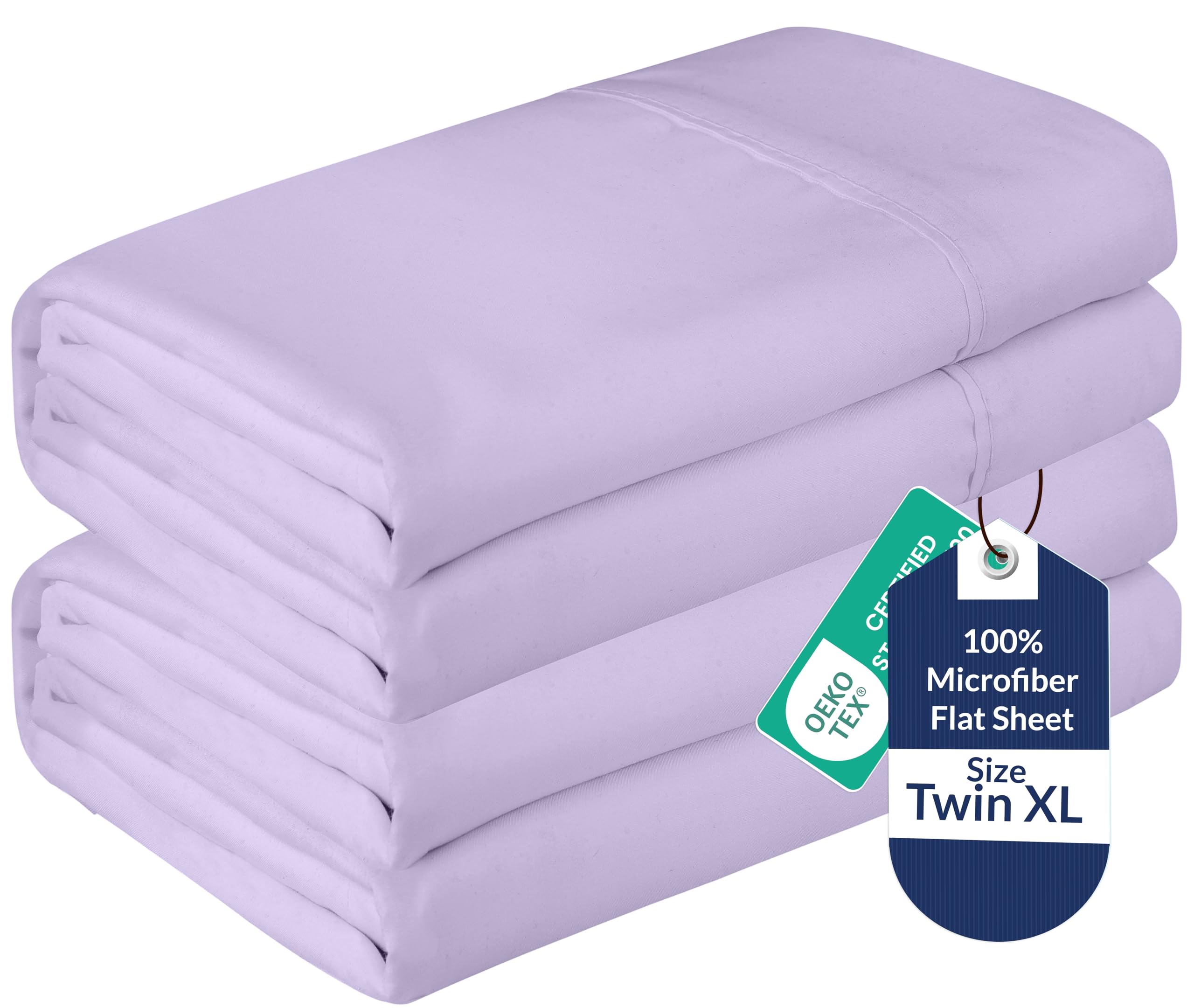 Royale Linens 2 Pack Bulk Flat Sheet Set - Top Sheets - Soft Microfiber - Wrinkle &amp; Stain Resistant - for Hotel, Massage Table, Hospital, Dorm - Twin XL Flat Sheet Sold Separately (Twin XL, Lavender)