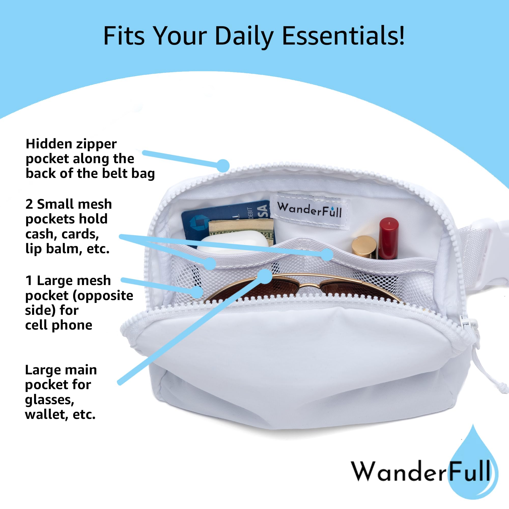WanderFull Original Crossbody HydroBeltbag | Fanny Pack with Removable Water Bottle Holder | Adjustable Waist Bag for Carrying Your Purse, Phone, Accessories w/Tumbler Holder (Crimson/Grey Stripe)