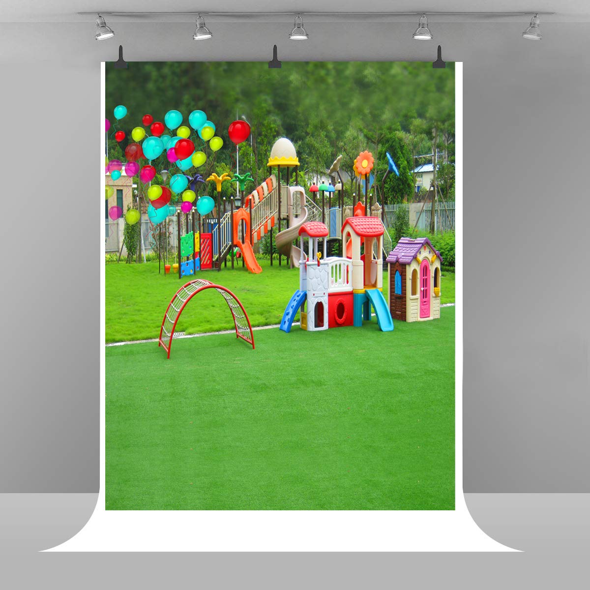 Buy Photography Background Green Grasses Backdrop Kindergarten Balloons ...