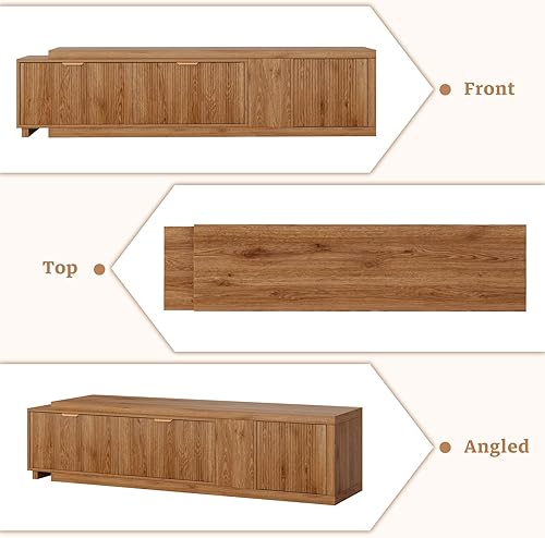 Miniatura 6 de Soporte de TV extensible con armario de almacenamiento extra largo, consola grande de madera para TV, soportes de televisión estriados con estante