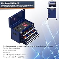 Vista 4 de 5-Drawer High Capacity Rolling Tool Box, Removable Cabinet Storage Tool Chest with Wheels and Drawers, Detachable Toolbox with Lock for Mechanics