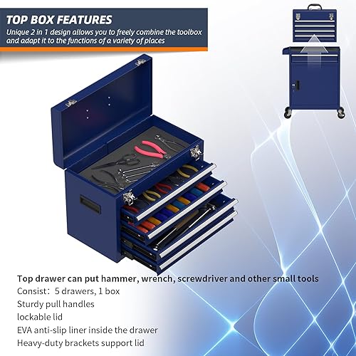 Miniatura 4 de Cofre de herramientas de alta capacidad de 5 cajones con cajones, caja de herramientas extraíble con ruedas, caja de herramientas desmontable con