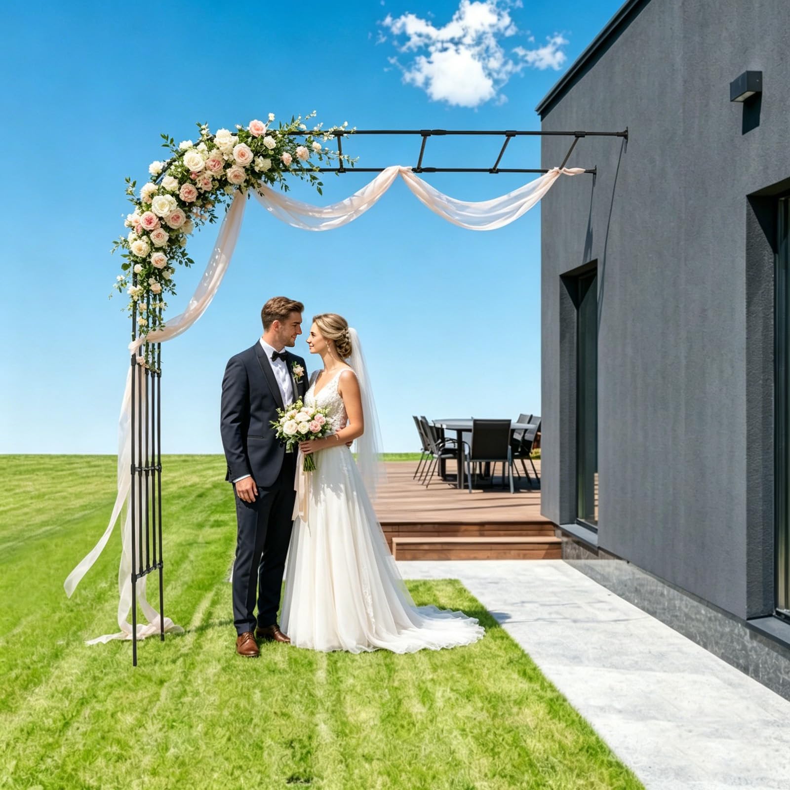 Traliccio semiarco per rose, arco da giardino in acciaio, montaggio a parete, supporto per piante, per rose rampicanti e supporto per piante, 240 x 50 x 260 cm