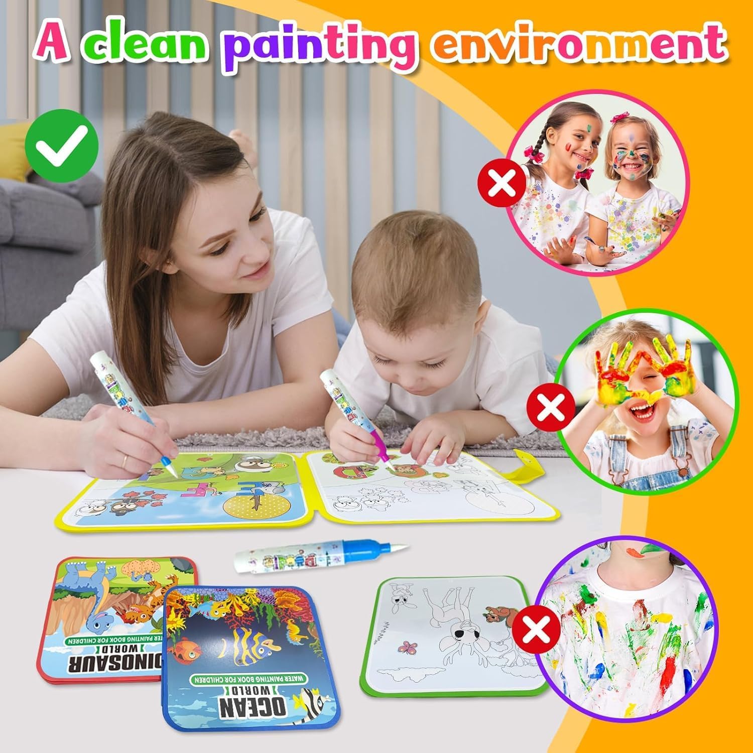Wickston Reusable Magic Water Colouring Book Set for Kids | Mess-Free Painting with Water Pens | Educational Drawing Activity Book for Toddlers | Travel-Friendly Learning Kit (Animal World) 4