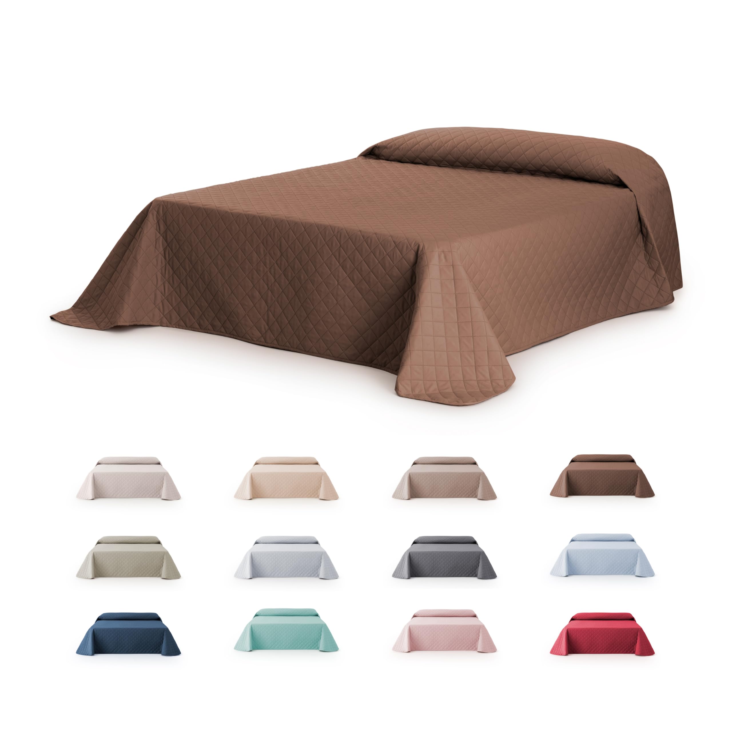 Colcha Boutí Acolchada Reversible Due para Cama 150 (250x270 cm), Marron/Beige, Microfibra Suave con Relleno Equilibrado, Ligera, Ideal para Primavera y Verano, Fabricada en España