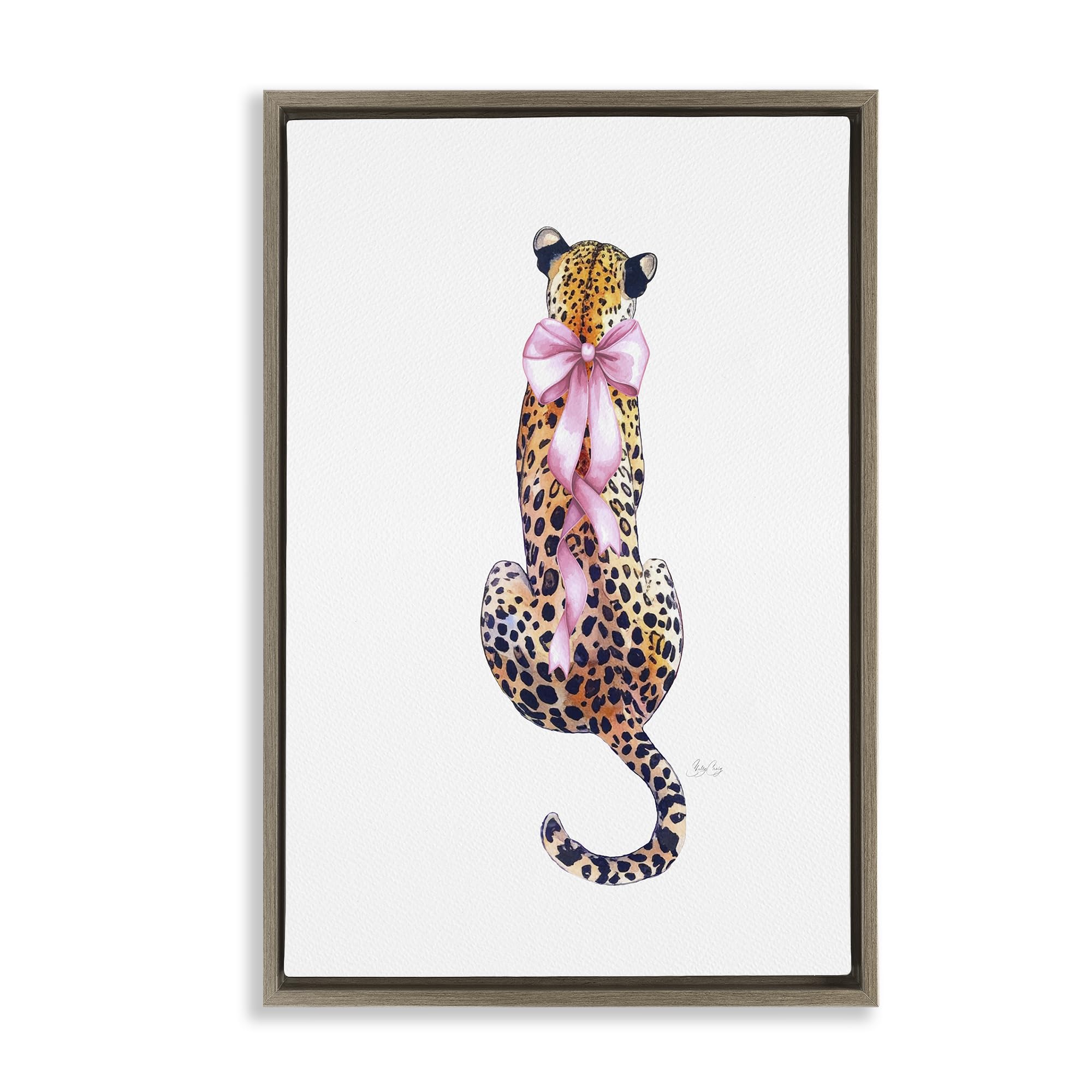 Stupell Industries Montalcino Elm (Textured) 'Poised In Pink Cheetah'| Floating Frame Canvas Art