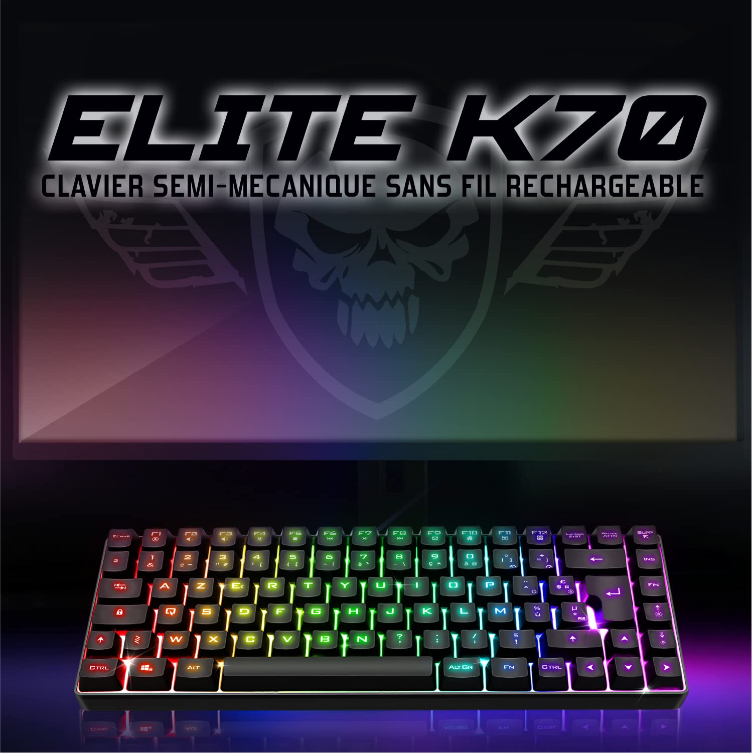 SPIRIT OF GAMER - Teclado Inalambrico RGB - Teclado Gaming TKL 65% - Teclas Semimecánicas Incluyendo 25 Anti-Ghosting - Conectividad Inalámbrica y Bluetooth - Compatible PC Gamer, Smartphone, Tablet