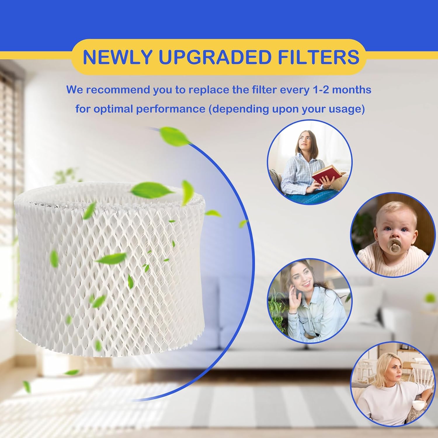 MDH-0103JB Humidifier Wicking Filter Replacement Compatible with Mainstays MDH-0103JB Humidifier Wick Filters, Made with Wood Pulp, Paper Filter, 4 Pack