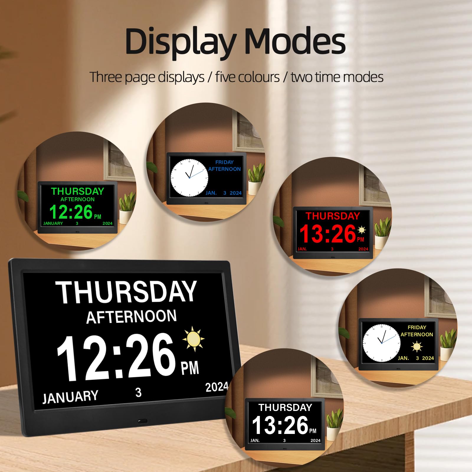 10" Pouce LCD Horloge Numérique Calendrier avec Date Jour Et Heure Horloge Non-Abrégée Auto Dimming 8 Langues HD Display Rappel pour Alzheimer Les Personnes âgées et Les Enfants
