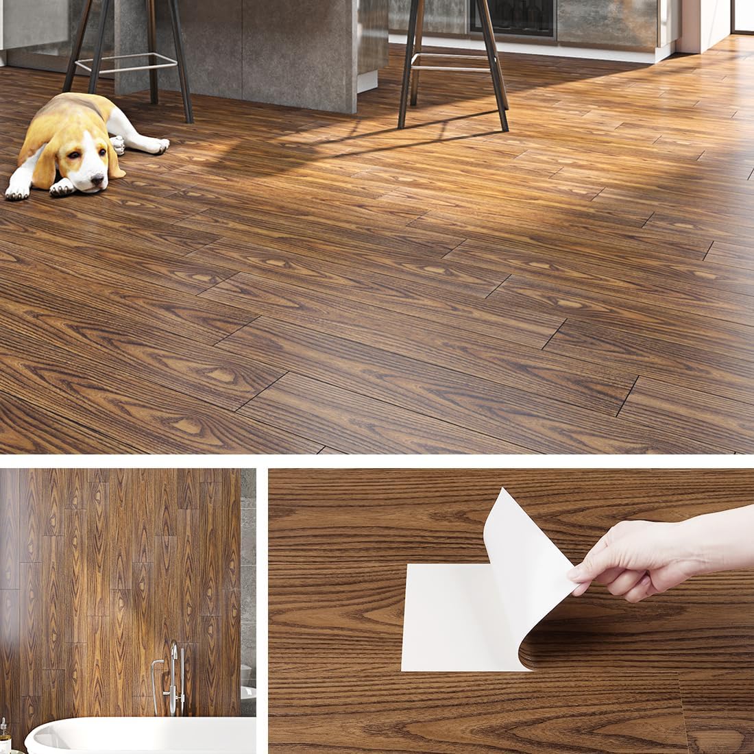 Livelynine 16Tiles 6X36" Dark Wood Vinyl Plank Flooring