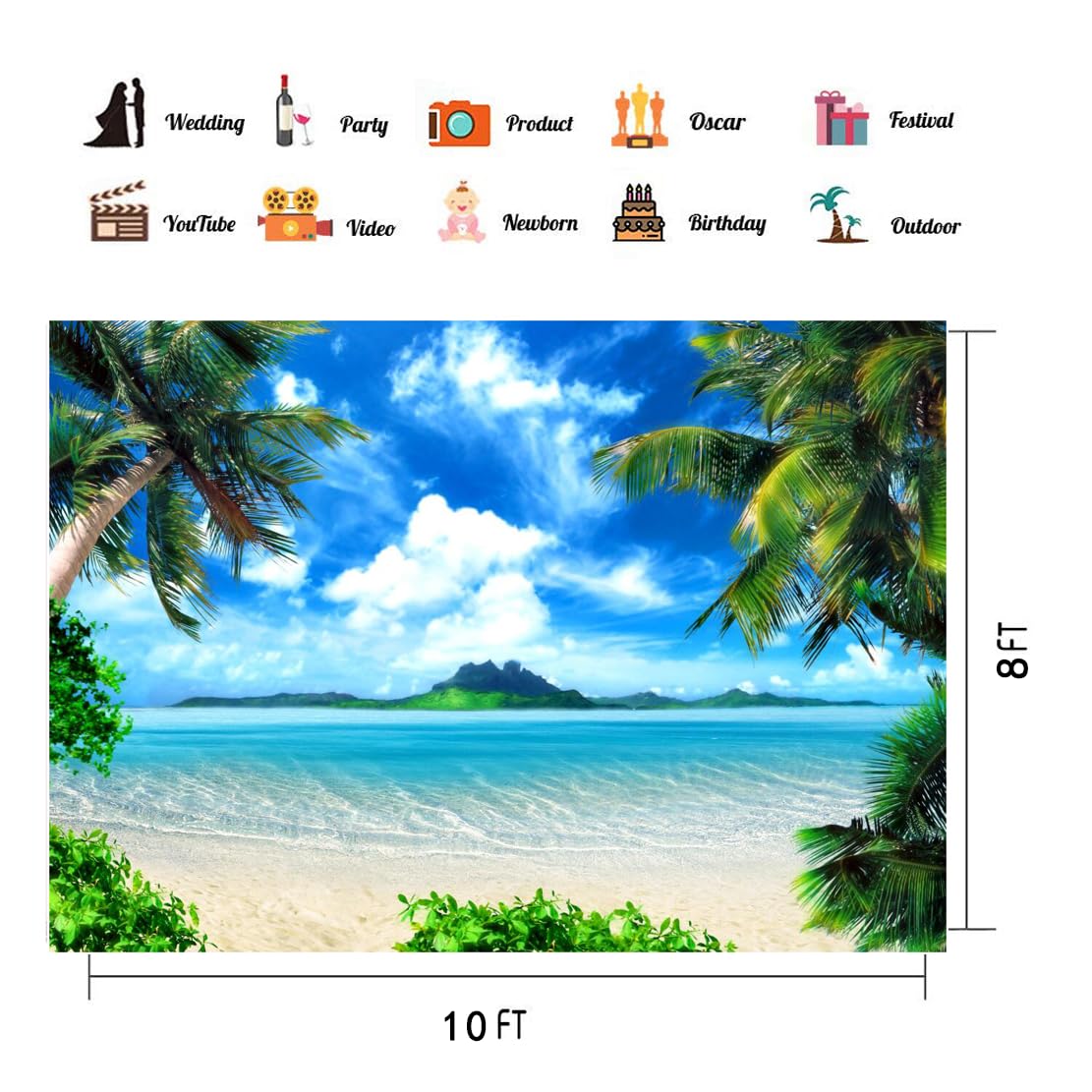 Sfondo Fotografico Hawaii Party 210x150 Cm - Tema Tropicale Spiaggia Fiori Palme - Decorazione Per Baby Shower Compleanno