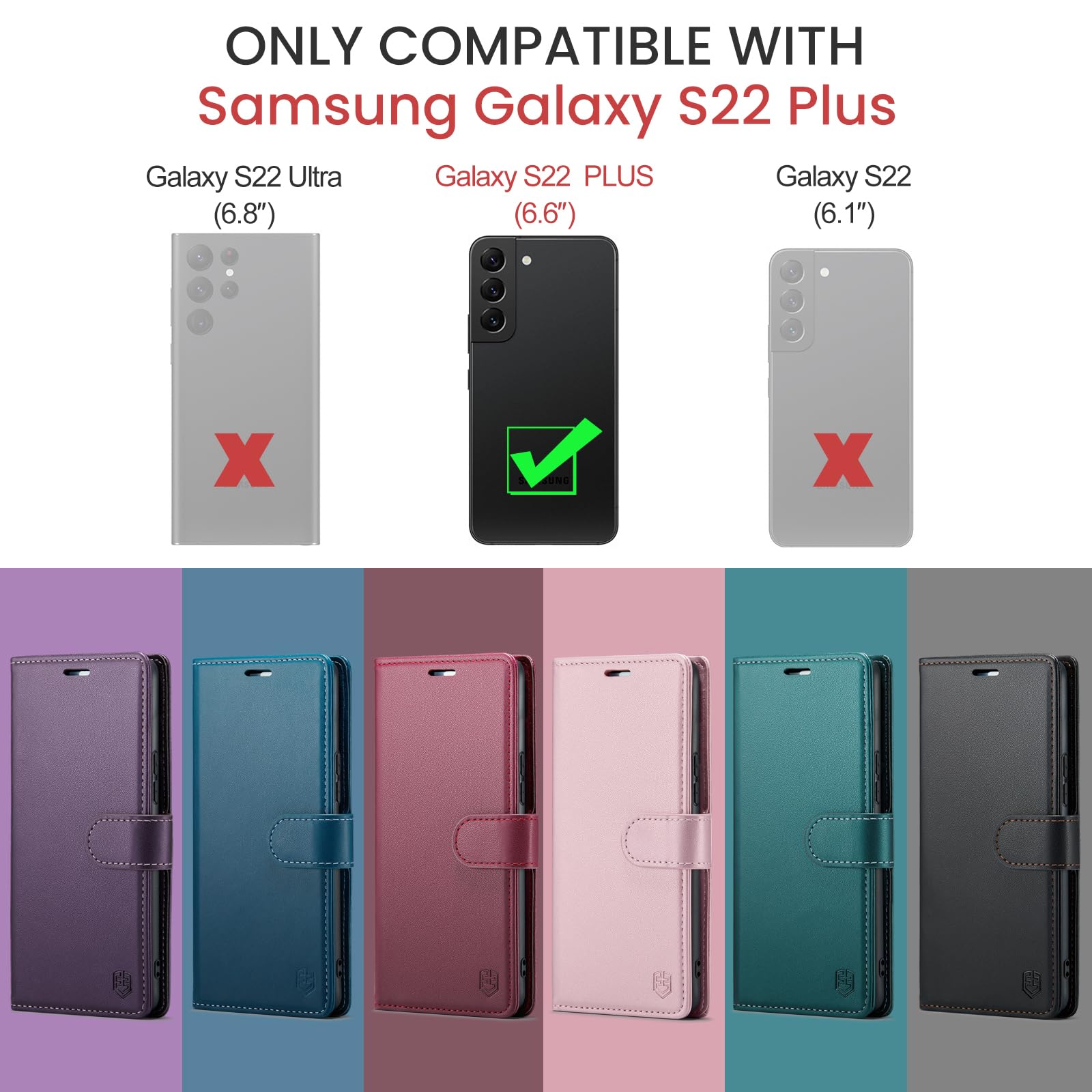 FLIPALM for Samsung Galaxy S22 Plus/S22+ Wallet Case with RFID Blocking Credit Card Holder, PU Leather Flip Kickstand Protective Shockproof Cover Women Men for Samsung S22 Plus Phone case(Purple)