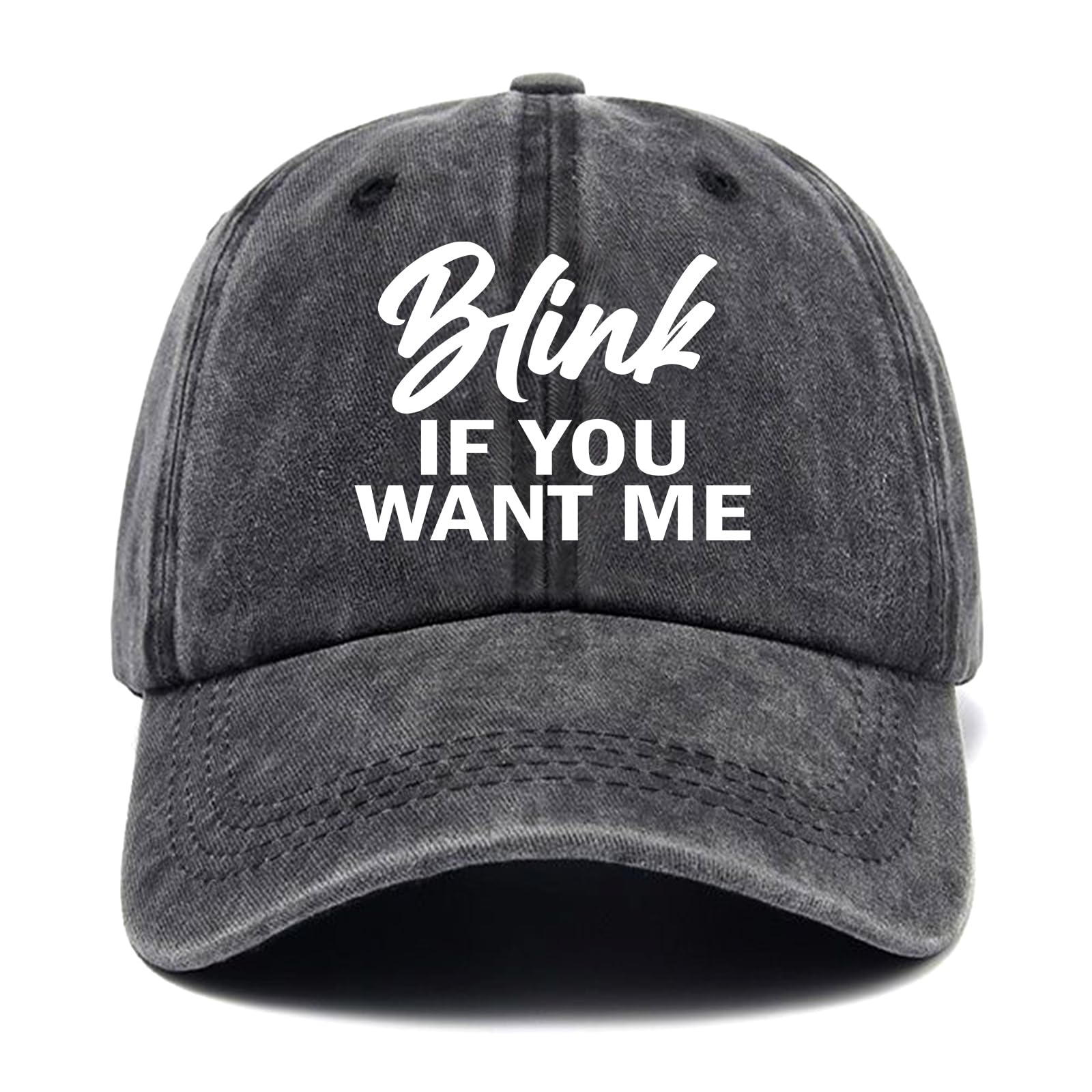 Blink if You Want Me,Funny Baseball Cap,Funny Hats,Vintage Caps,Adjustable Cotton Baseball Cap for Men Women Black