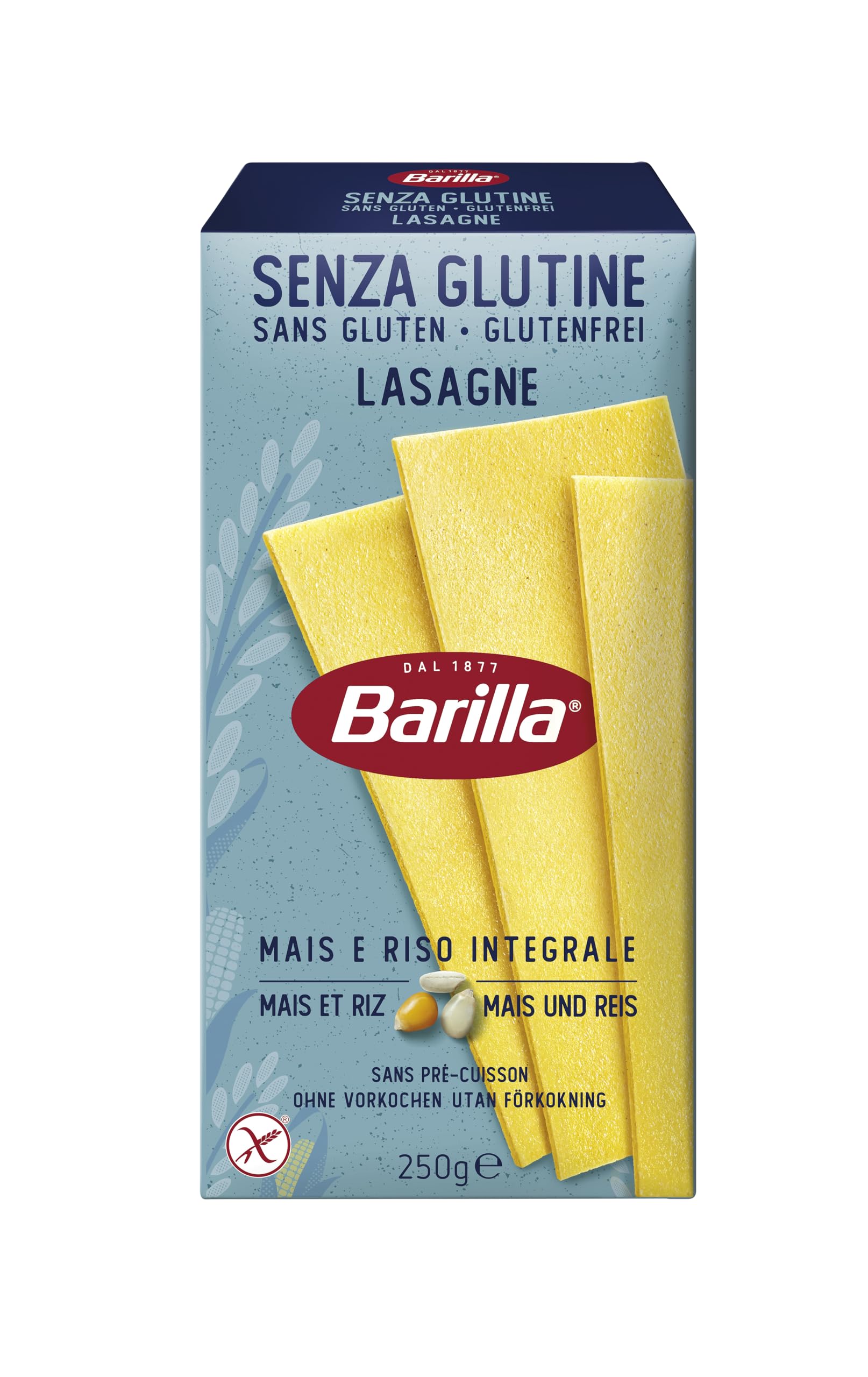 Barilla Pasta Glutenfreie Lasagne aus köstlichem Mais und Reis, perfekt für Menschen mit Zöliakie oder Glutenunverträglichkeit, 10er Pack (10 x 250 g)