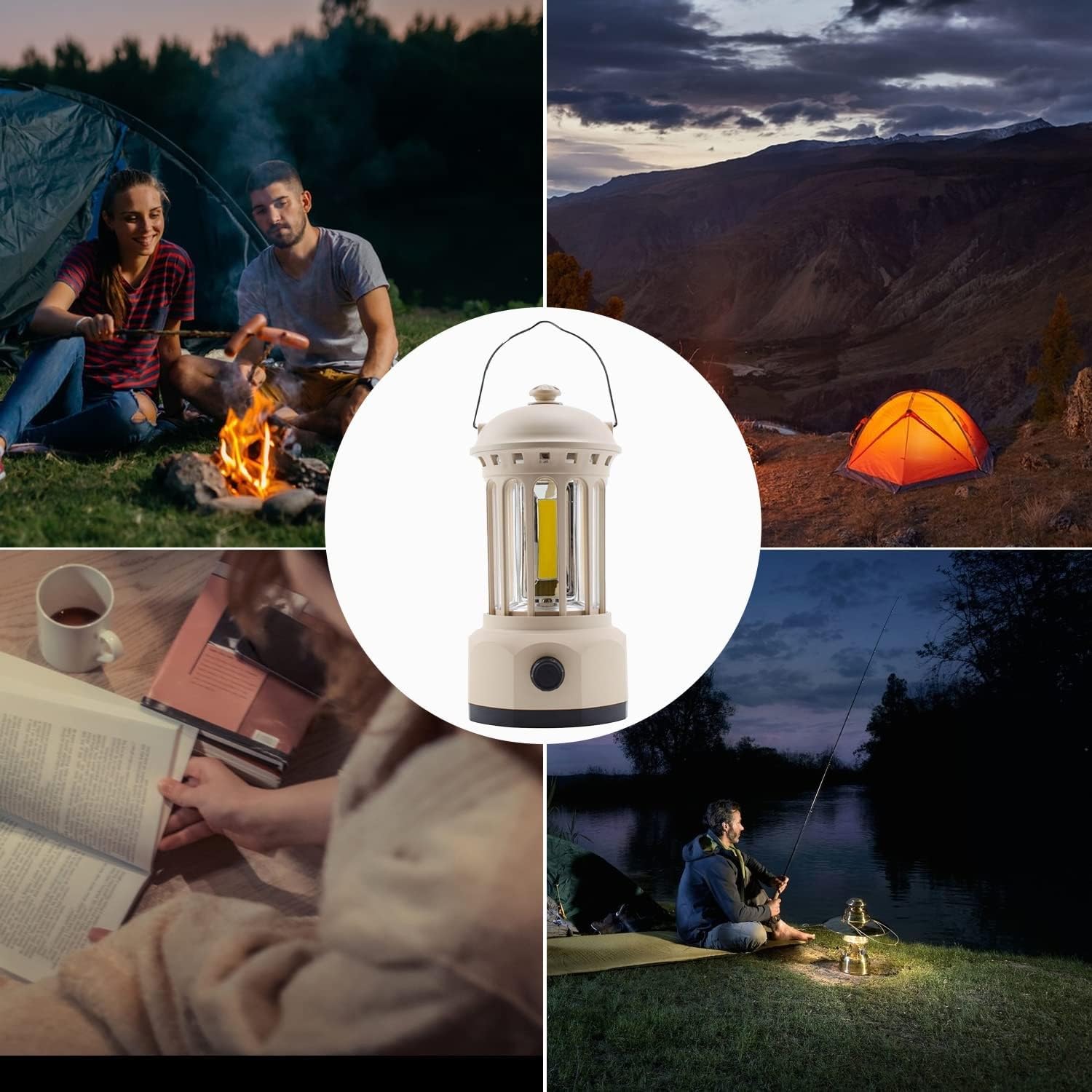 Lanterne de camping LED avec variateur d'intensité, lumière USB rechargeable, lampe de tente portable et étanche pour éclairage d'urgence, pêche, randonnée et pannes de courant