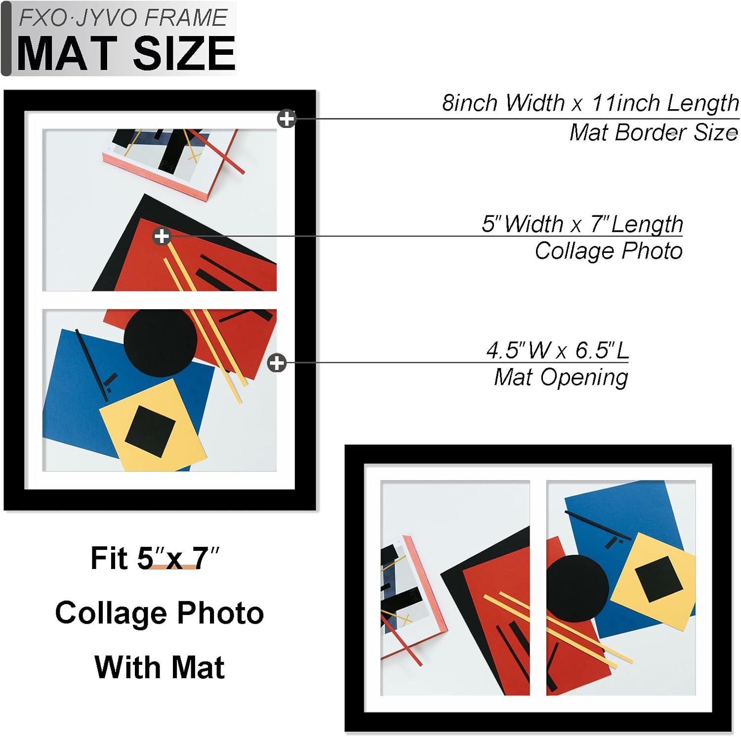 Fxojyvo 5x7 Picture Frame Collage Set of 3, Display 2 5x7 Picture Collage or 8x11 Photo Only Without Mat, Light Weight and High Transparent Frame for Wall - 3 Pack/Black/2-Openings