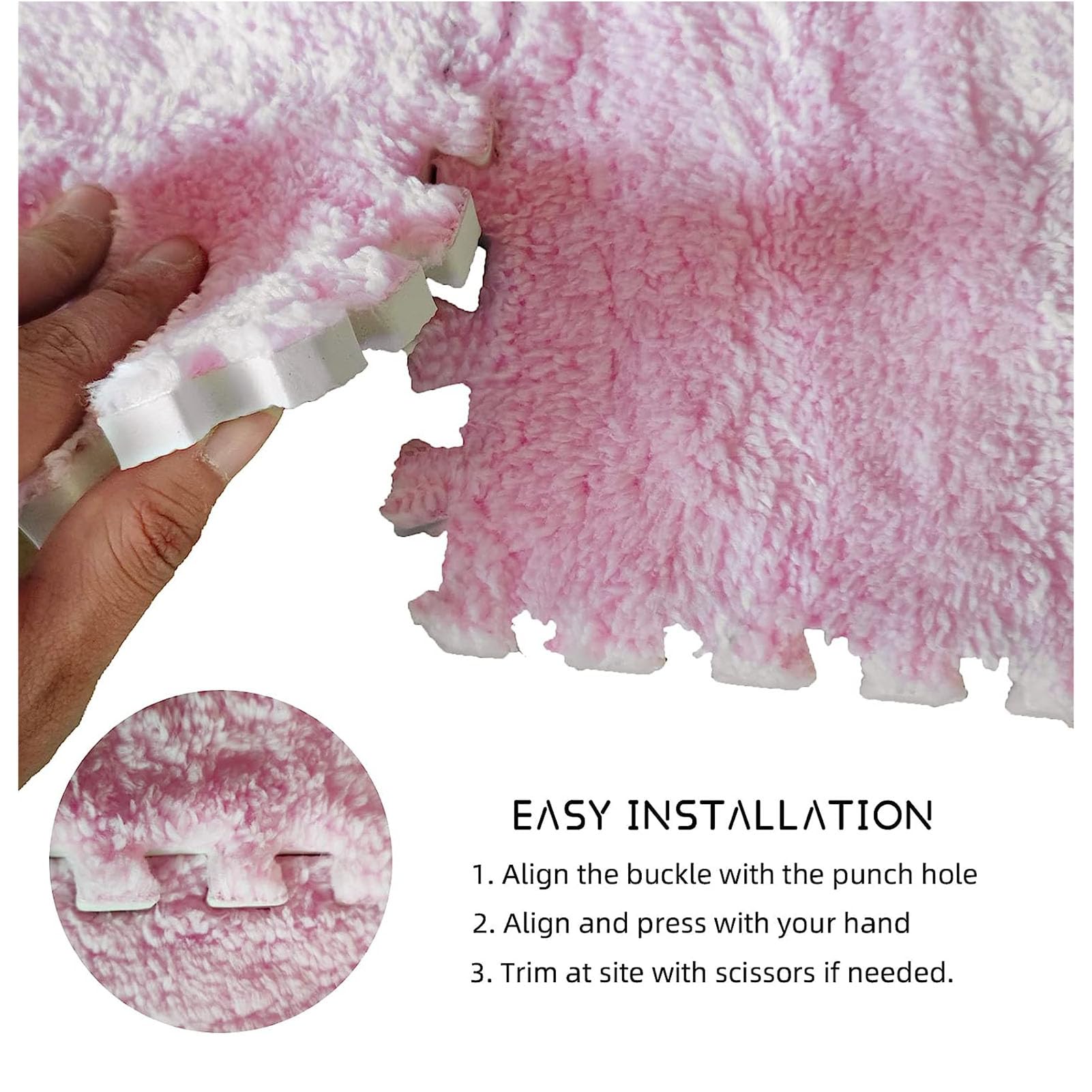Tappeto ad Incastro Splice 50 Pezzi Tappeto ad Incastro in Schiuma Quadrato soffice e Morbido, Tappetini Puzzle in Peluche per la casa, Tappetino in Schiuma Facile da Ass,Pink+Purple